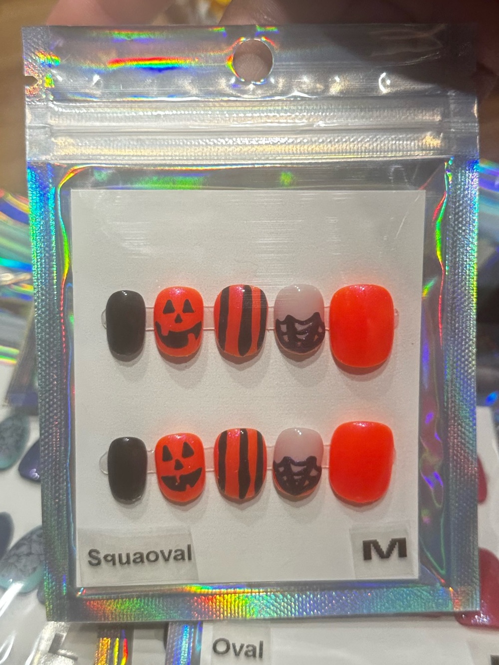 Halloween Jack-O'-Lantern Press-On Nails - Orange & Black